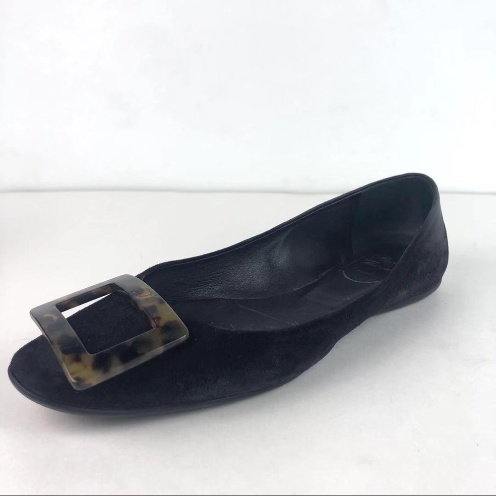 Roger Vivier Black Suede Flats